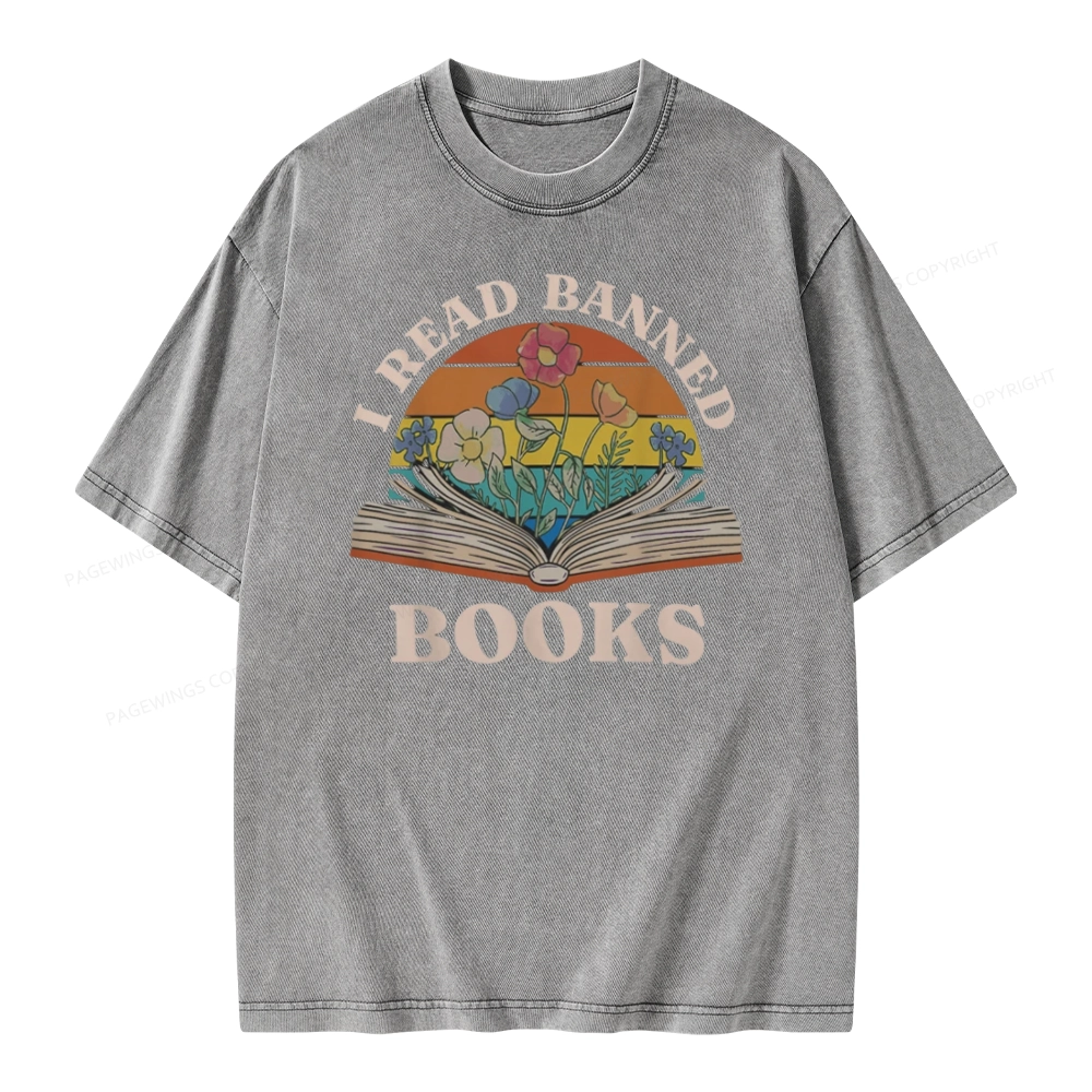 Pagewings I Read Banned Books Unisex Washed T-shirt