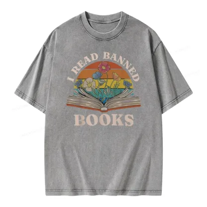 Pagewings I Read Banned Books Unisex Washed T-shirt