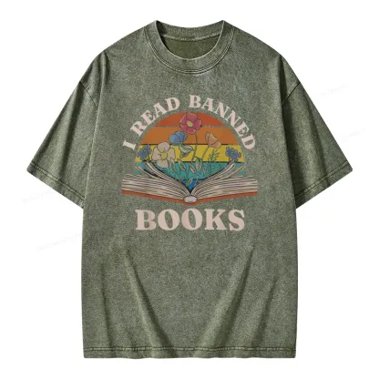 Pagewings I Read Banned Books Unisex Washed T-shirt