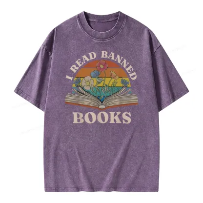 Pagewings I Read Banned Books Unisex Washed T-shirt