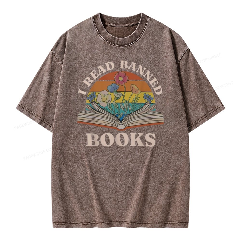 Pagewings I Read Banned Books Unisex Washed T-shirt