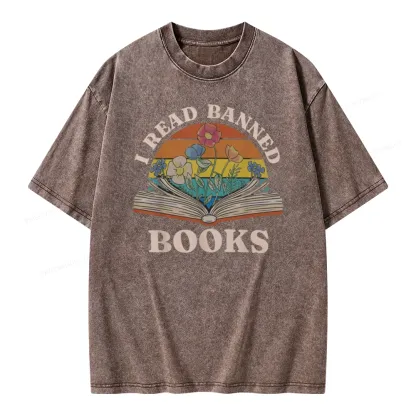 Pagewings I Read Banned Books Unisex Washed T-shirt