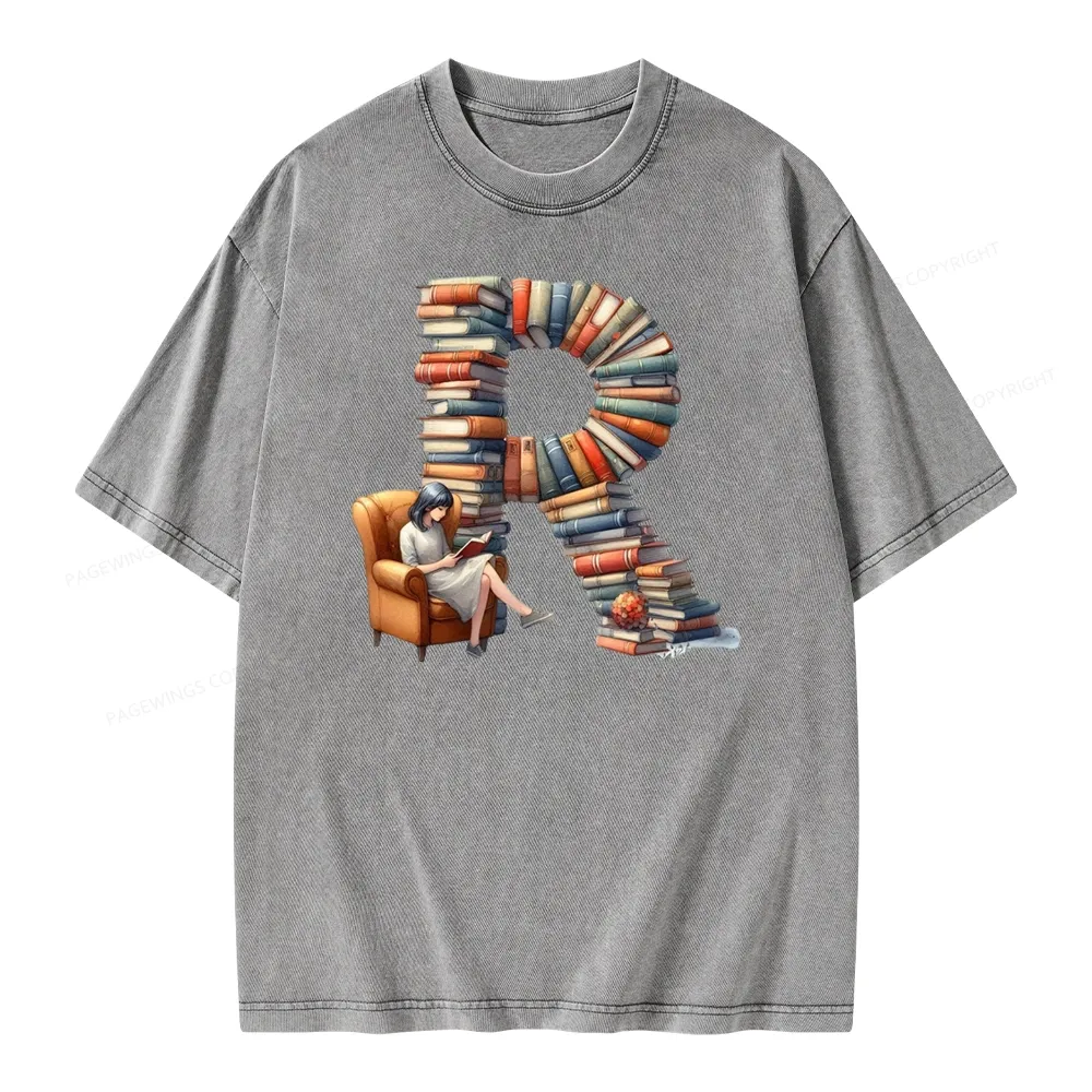 Pagewings Book Letter R Unisex Washed T-shirt