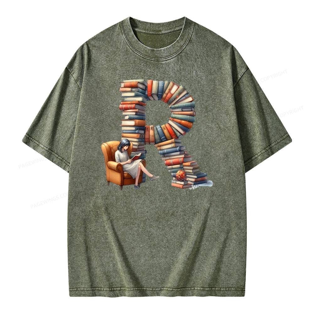 Pagewings Book Letter R Unisex Washed T-shirt