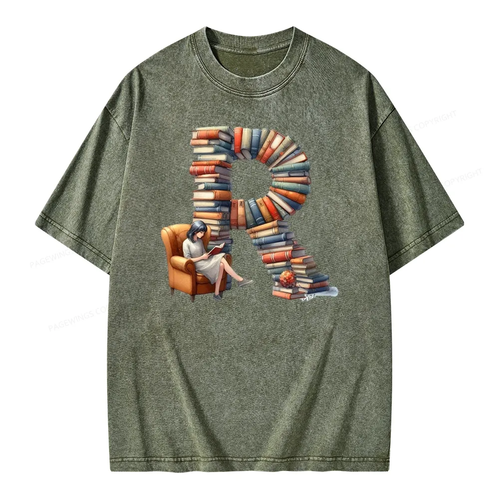 Pagewings Book Letter R Unisex Washed T-shirt