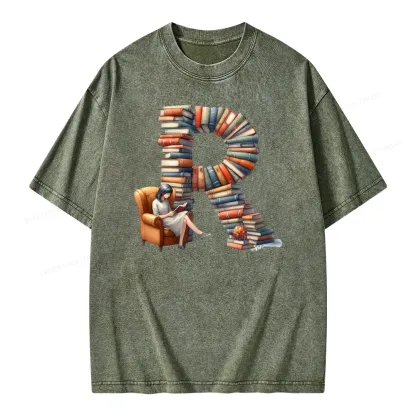 Pagewings Book Letter R Unisex Washed T-shirt