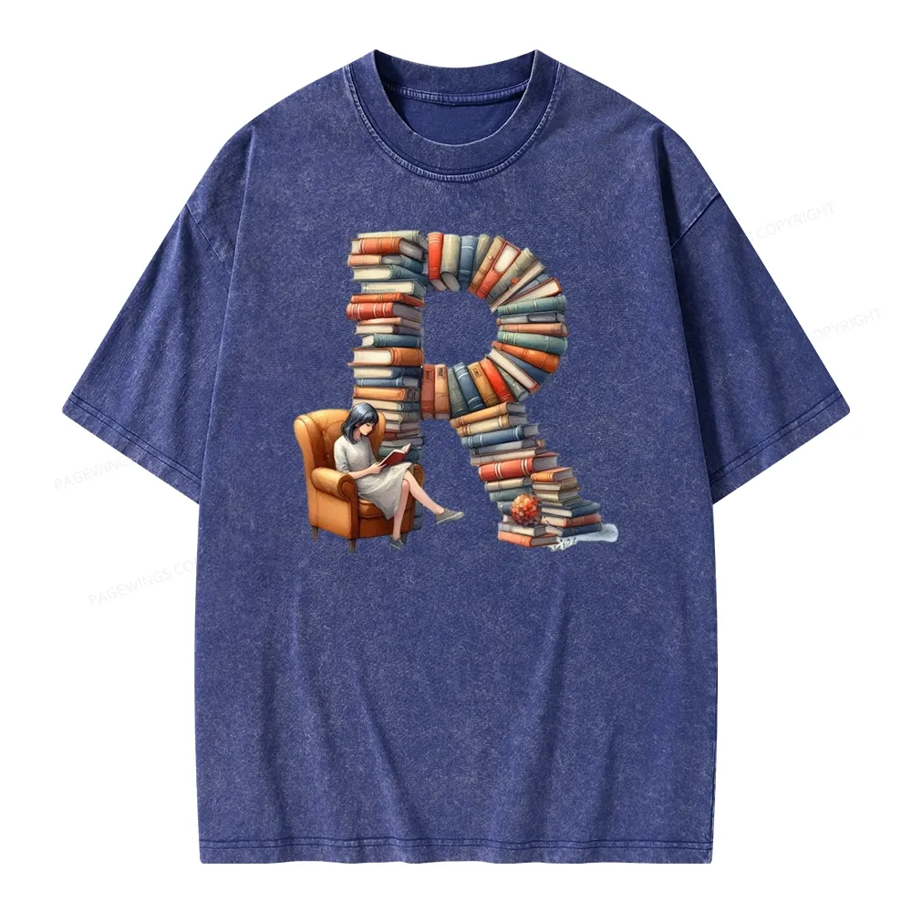 Pagewings Book Letter R Unisex Washed T-shirt