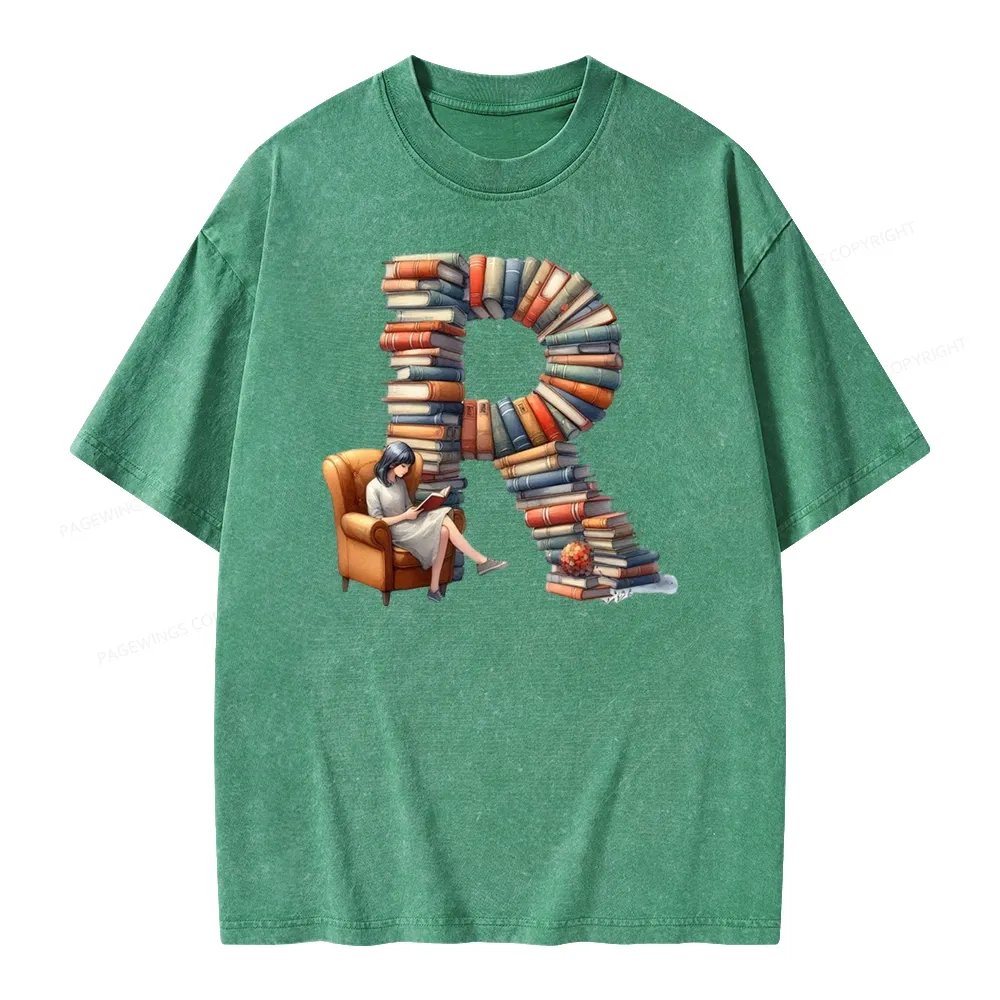 Pagewings Book Letter R Unisex Washed T-shirt