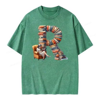 Pagewings Book Letter R Unisex Washed T-shirt