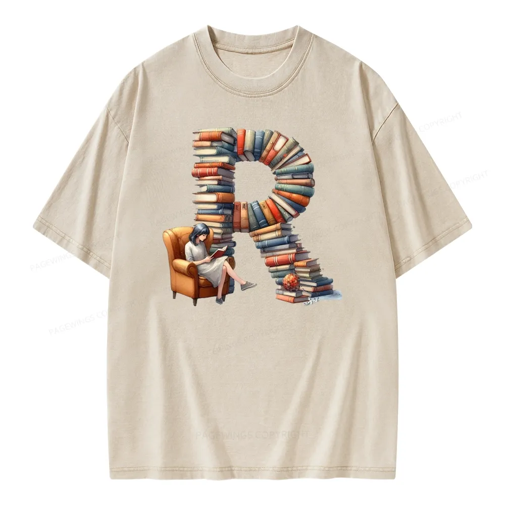 Pagewings Book Letter R Unisex Washed T-shirt