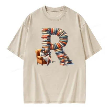 Pagewings Book Letter R Unisex Washed T-shirt