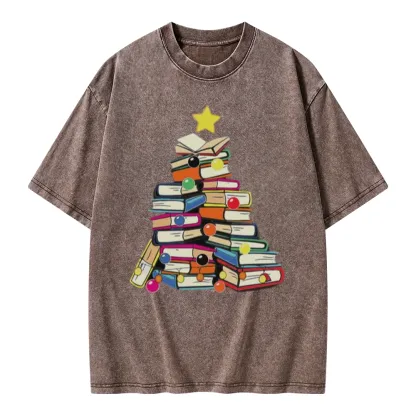Pagewings Christmas Tree Bookworm Unisex Washed T-shirt