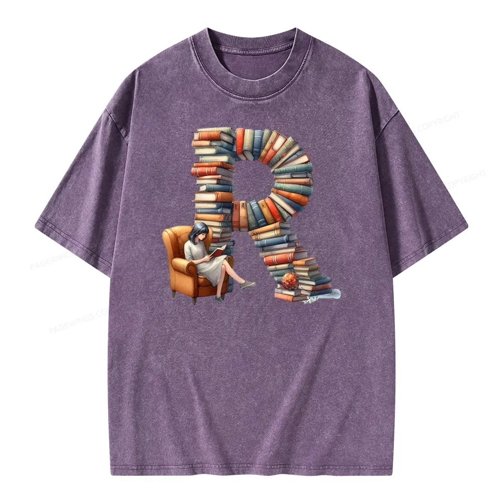 Pagewings Book Letter R Unisex Washed T-shirt