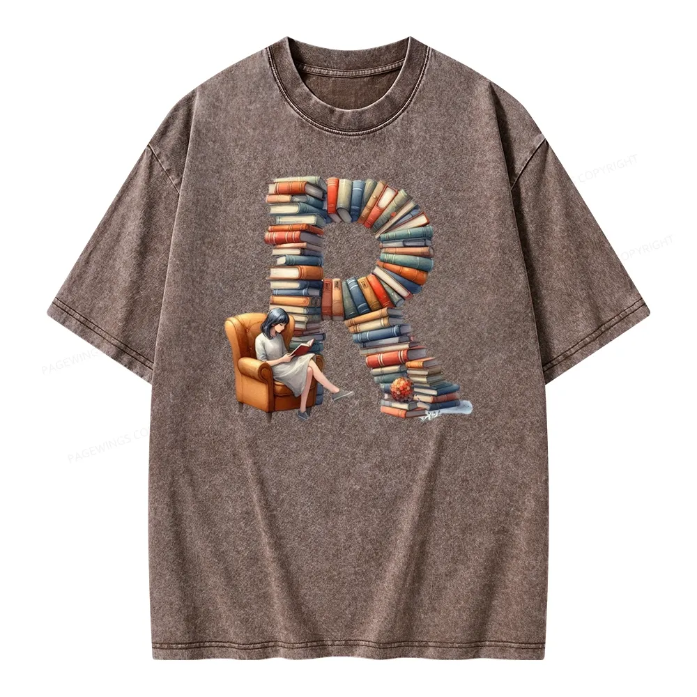 Pagewings Book Letter R Unisex Washed T-shirt