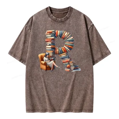 Pagewings Book Letter R Unisex Washed T-shirt