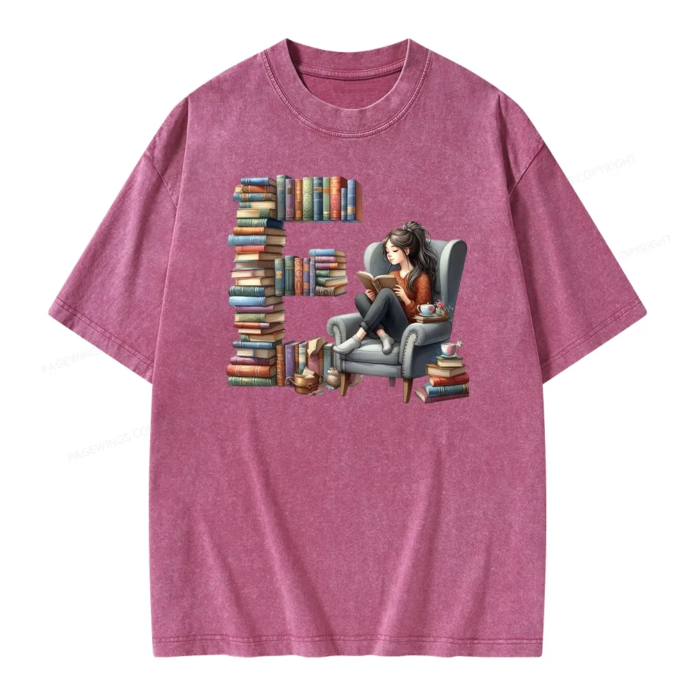Pagewings Book Letter E Unisex Washed T-shirt