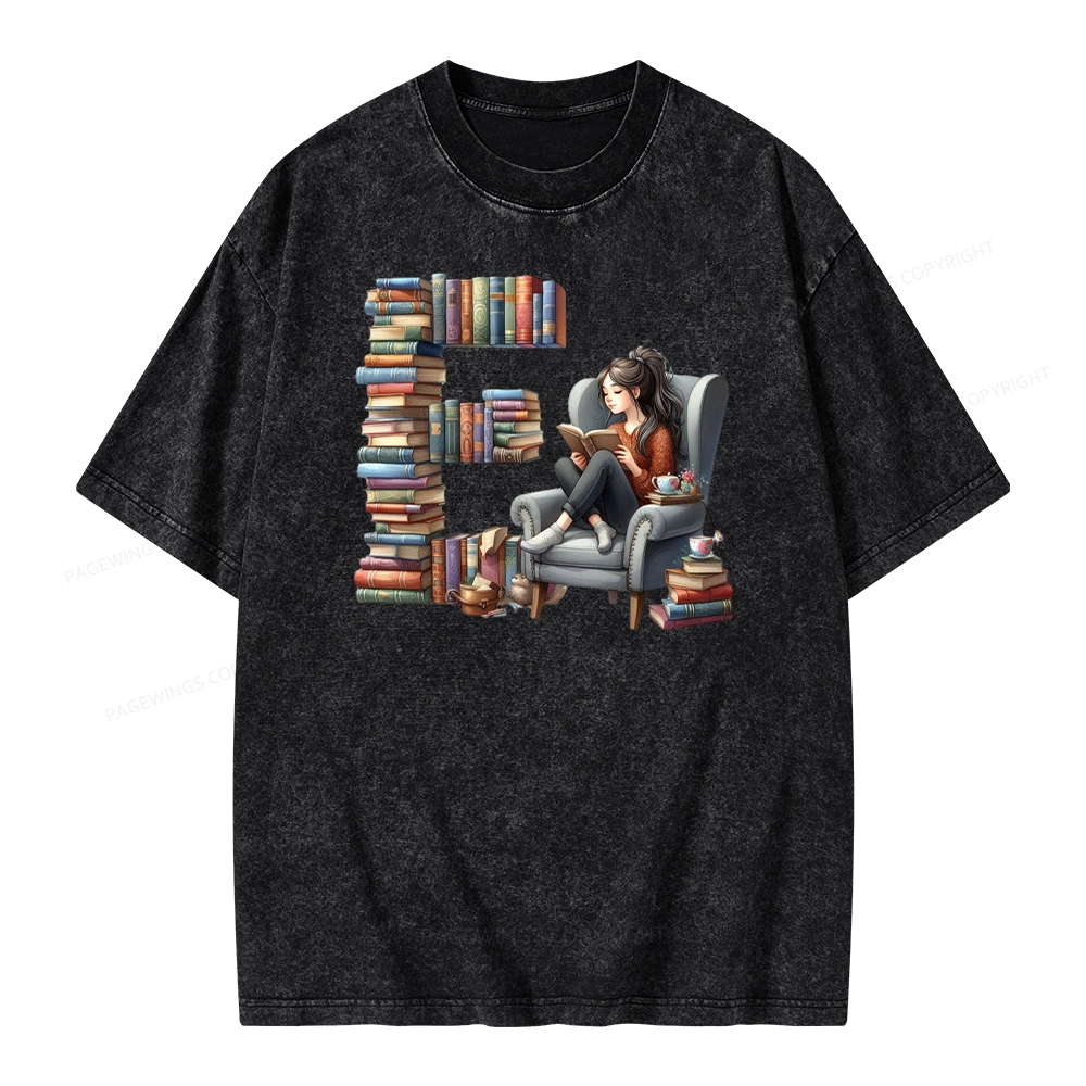 Pagewings Book Letter E Unisex Washed T-shirt