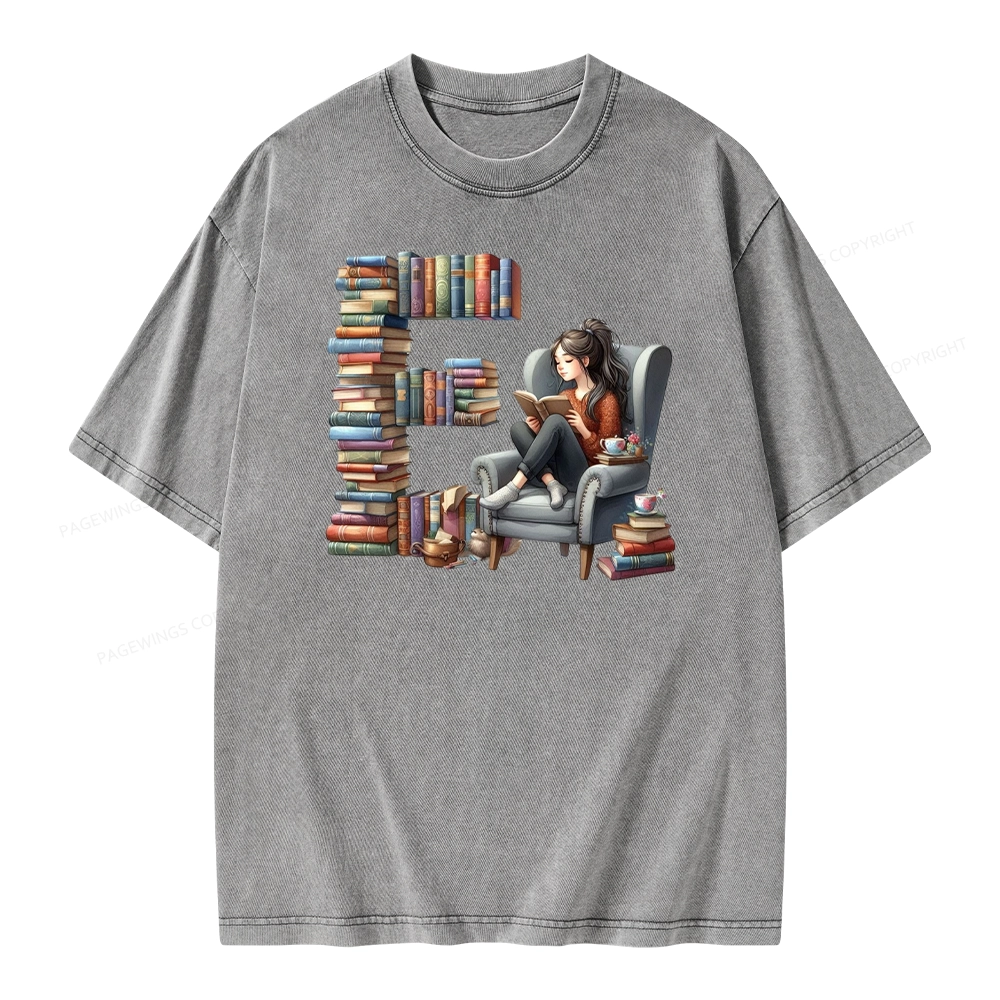 Pagewings Book Letter E Unisex Washed T-shirt