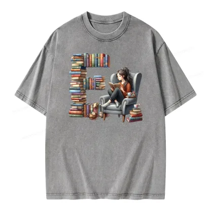 Pagewings Book Letter E Unisex Washed T-shirt
