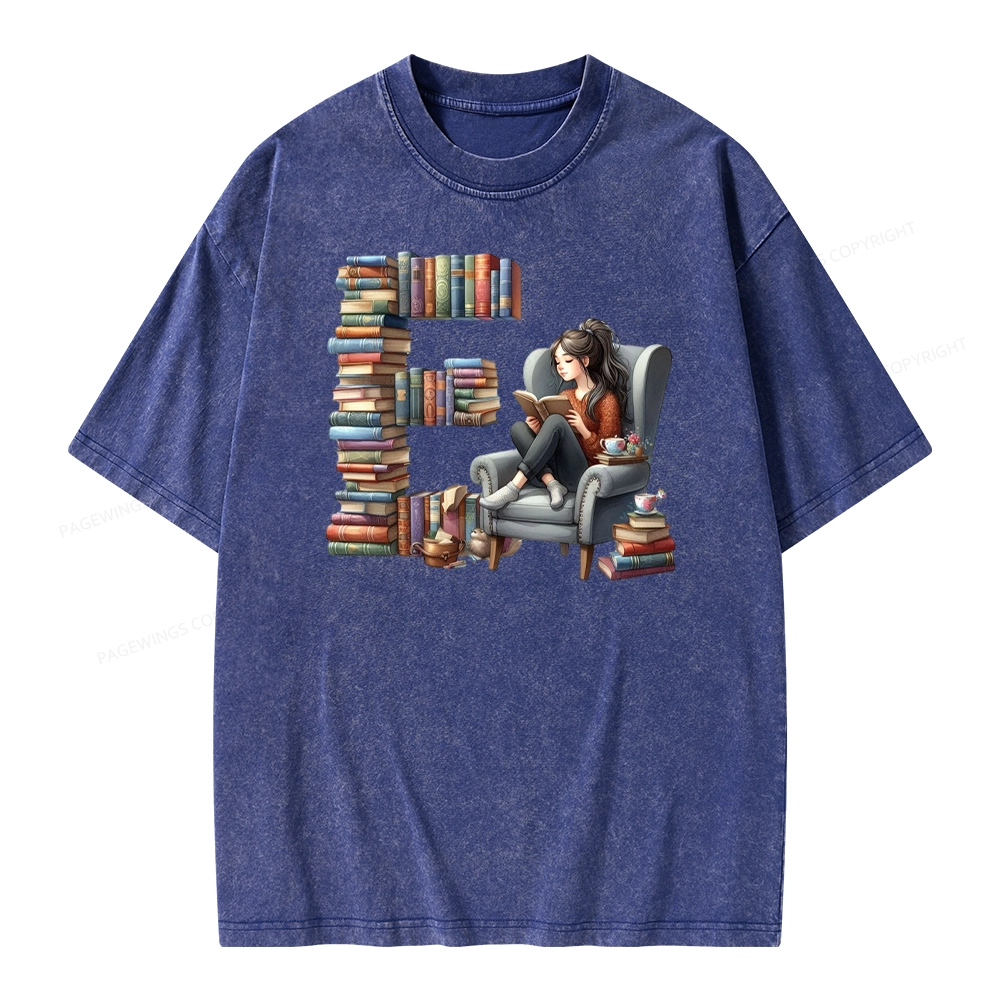 Pagewings Book Letter E Unisex Washed T-shirt