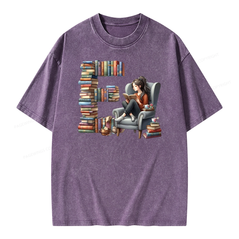 Pagewings Book Letter E Unisex Washed T-shirt