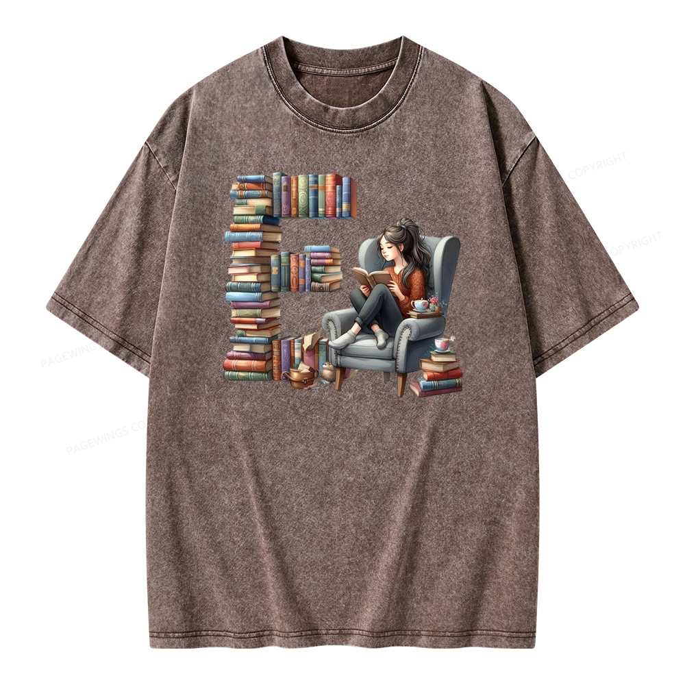 Pagewings Book Letter E Unisex Washed T-shirt