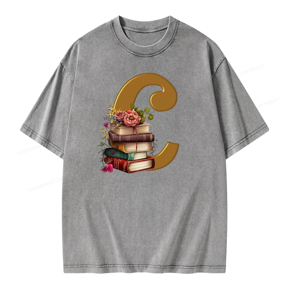 Pagewings Book Letter C Unisex Washed T-shirt
