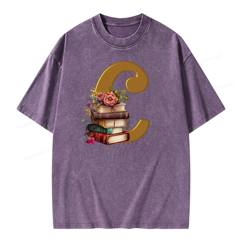 Pagewings Book Letter C Unisex Washed T-shirt