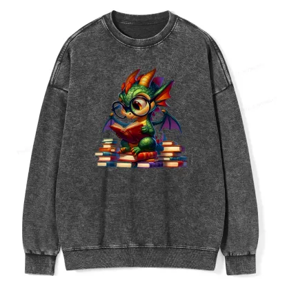 Pagewings Dragon And Books Unisex Washed Sweatshirt