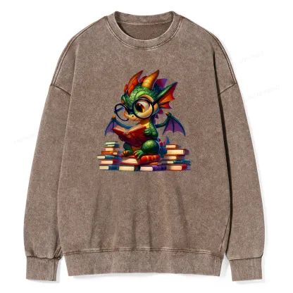 Pagewings Dragon And Books Unisex Washed Sweatshirt