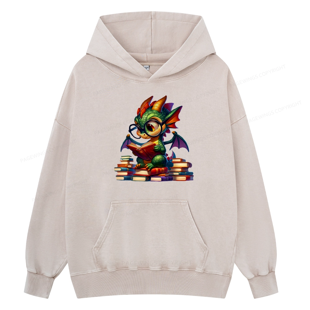 Pagewings Dragon And Books Unisex Washed Hoodie