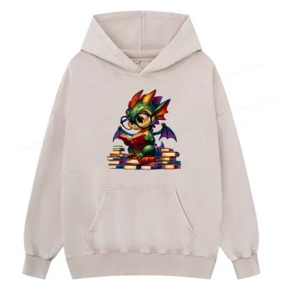 Pagewings Dragon And Books Unisex Washed Hoodie