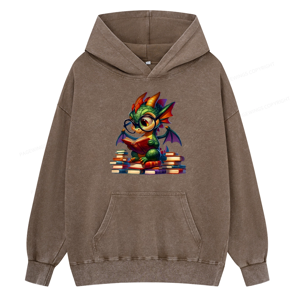 Pagewings Dragon And Books Unisex Washed Hoodie