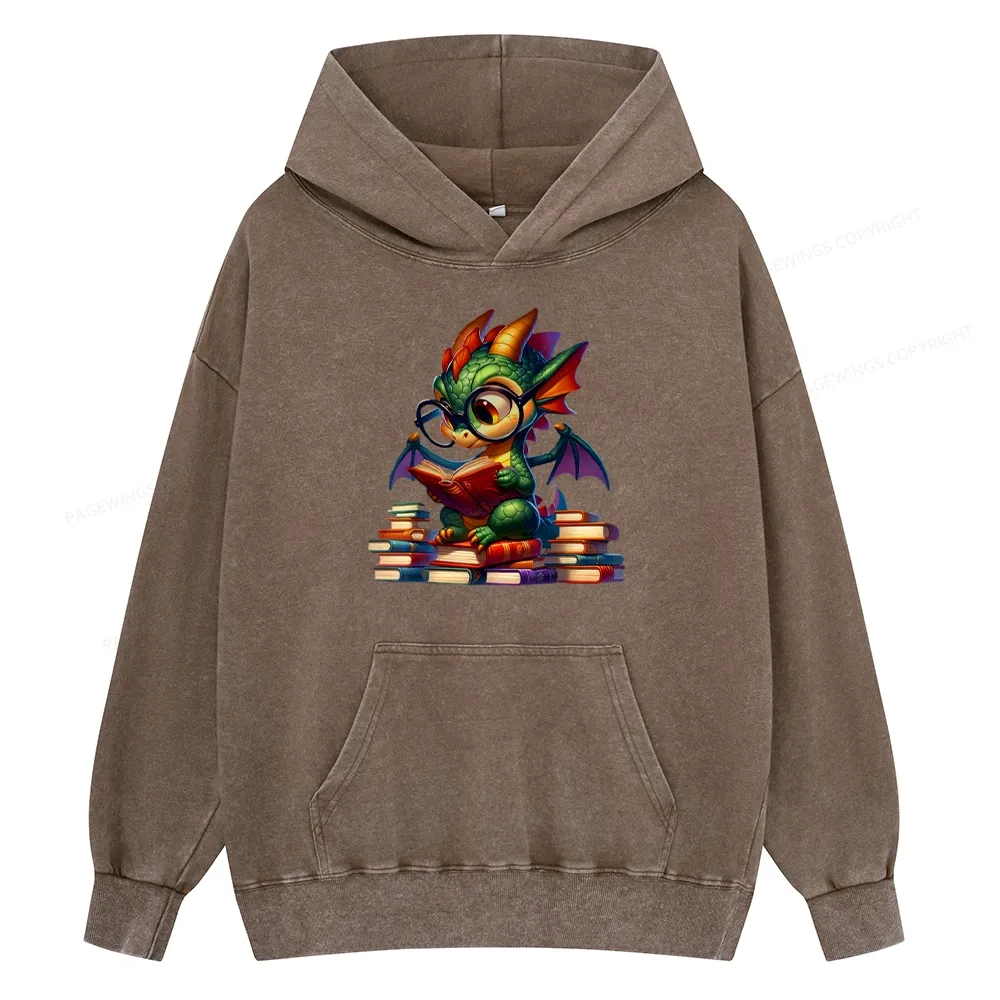 Pagewings Dragon And Books Unisex Washed Hoodie
