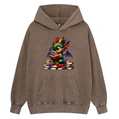 Pagewings Dragon And Books Unisex Washed Hoodie