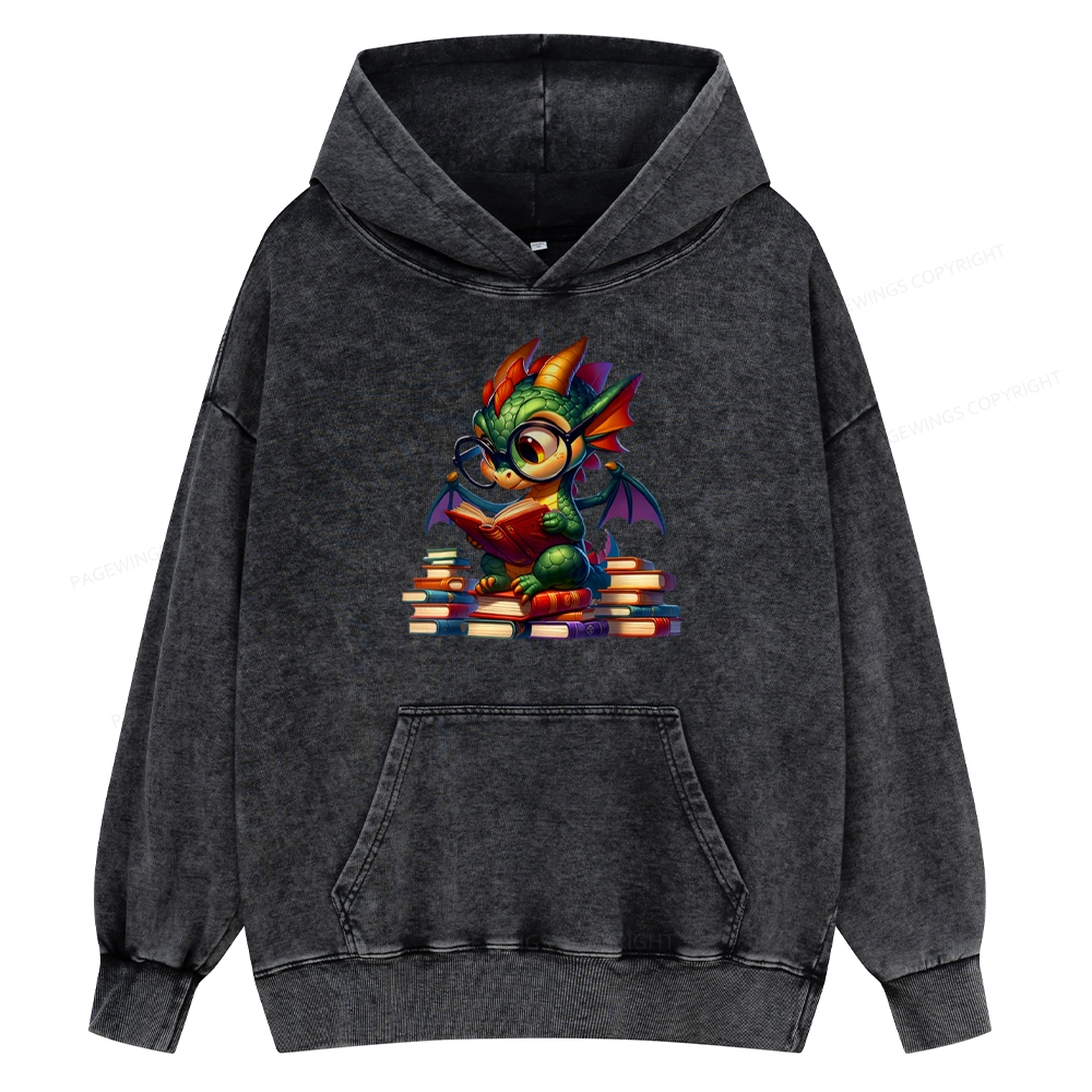Pagewings Dragon And Books Unisex Washed Hoodie