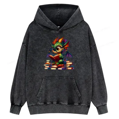 Pagewings Dragon And Books Unisex Washed Hoodie