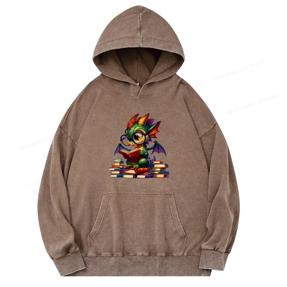 Pagewings Dragon And Books Unisex Washed Hoodie