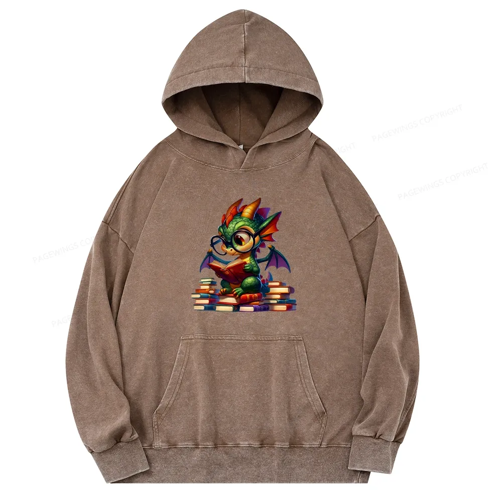 Pagewings Dragon And Books Unisex Washed Hoodie
