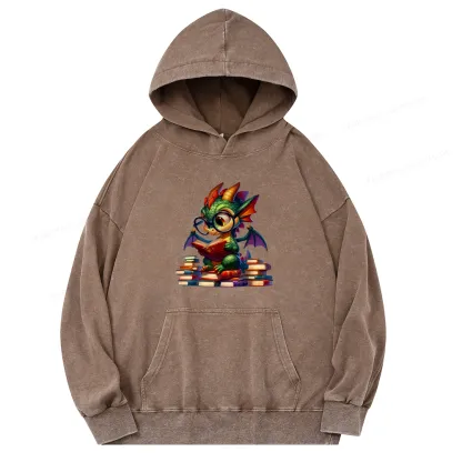Pagewings Dragon And Books Unisex Washed Hoodie