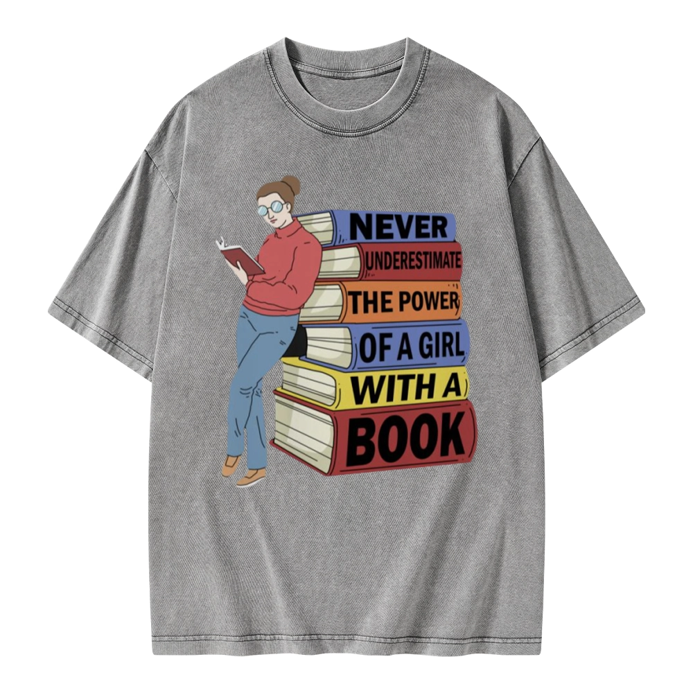 Pagewings Power Of A Girl With A Book Unisex Washed T-shirt