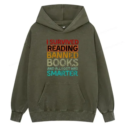 Pagewings I Survived Reading Banned Books And All I Got Was Smarter Unisex Washed Hoodie