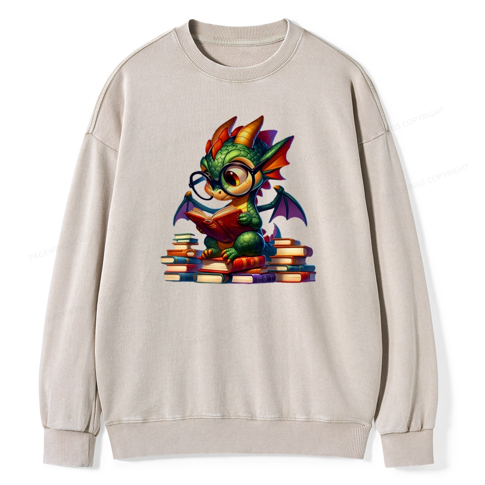Pagewings Dragon And Books Unisex Washed Sweatshirt