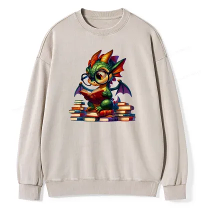 Pagewings Dragon And Books Unisex Washed Sweatshirt