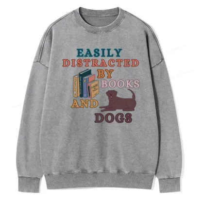 Pagewings Easily Distracted By Books And Labrador Unisex Washed Sweatshirt