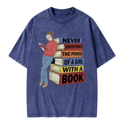 Pagewings Power Of A Girl With A Book Unisex Washed T-shirt