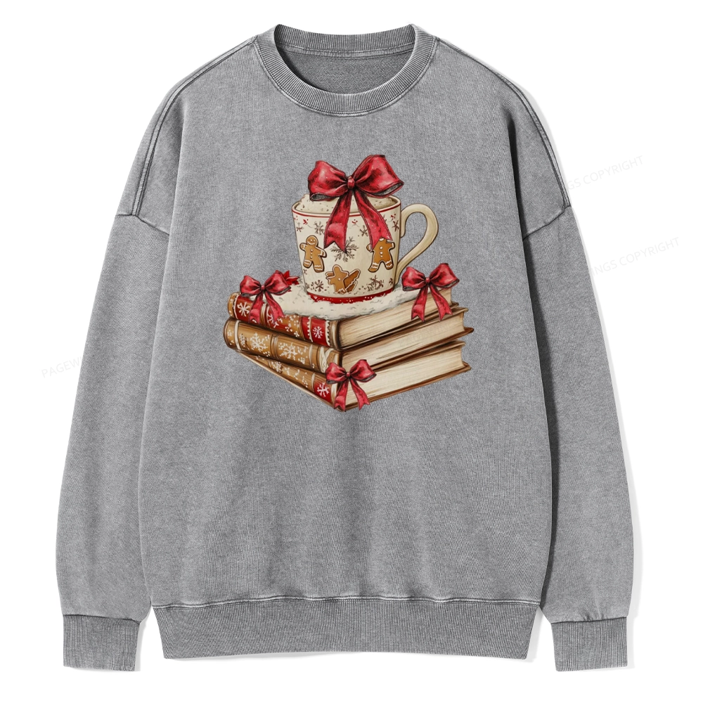 Pagewings Christmas Book Lover Unisex Washed Sweatshirt