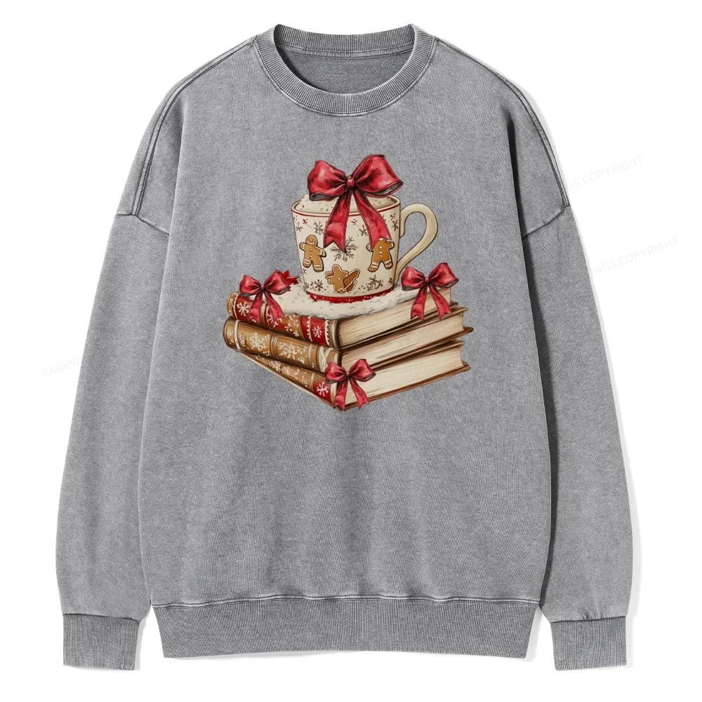 Pagewings Christmas Book Lover Unisex Washed Sweatshirt