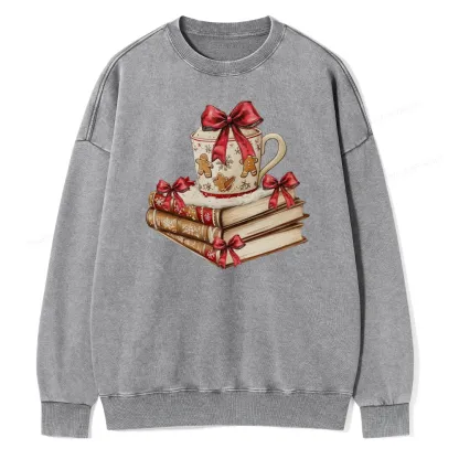 Pagewings Christmas Book Lover Unisex Washed Sweatshirt