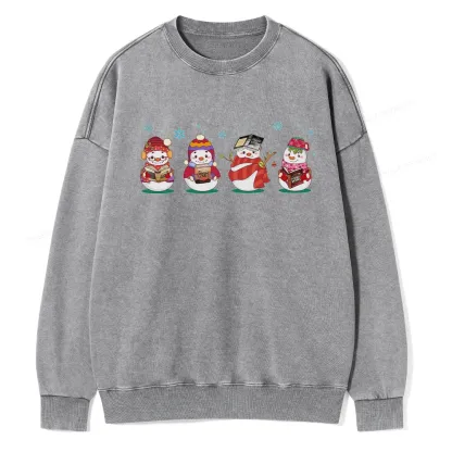 Pagewings Snowman Book Fourth Wing Unisex Washed Sweatshirt